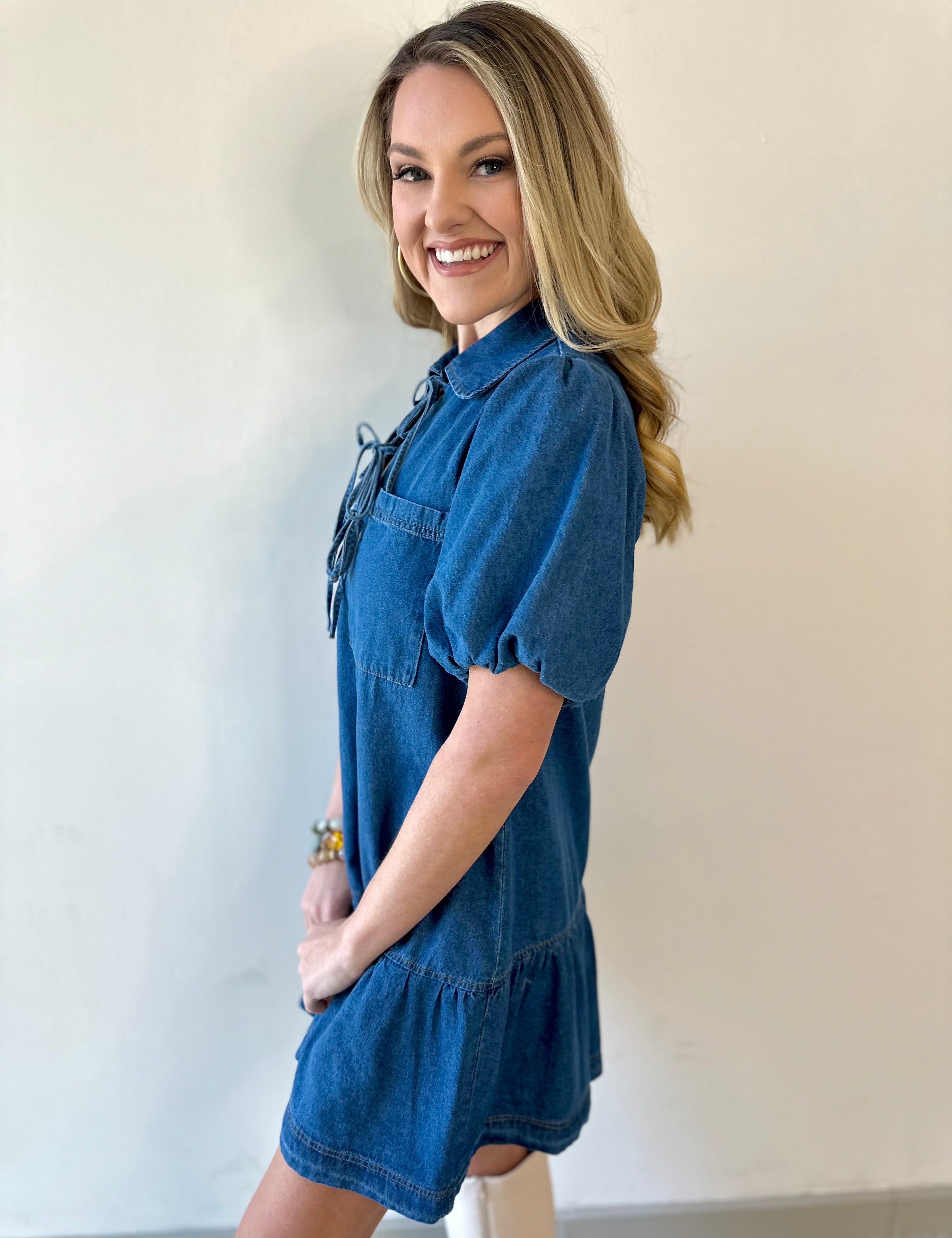 Drop Waist Denim Mini Dress