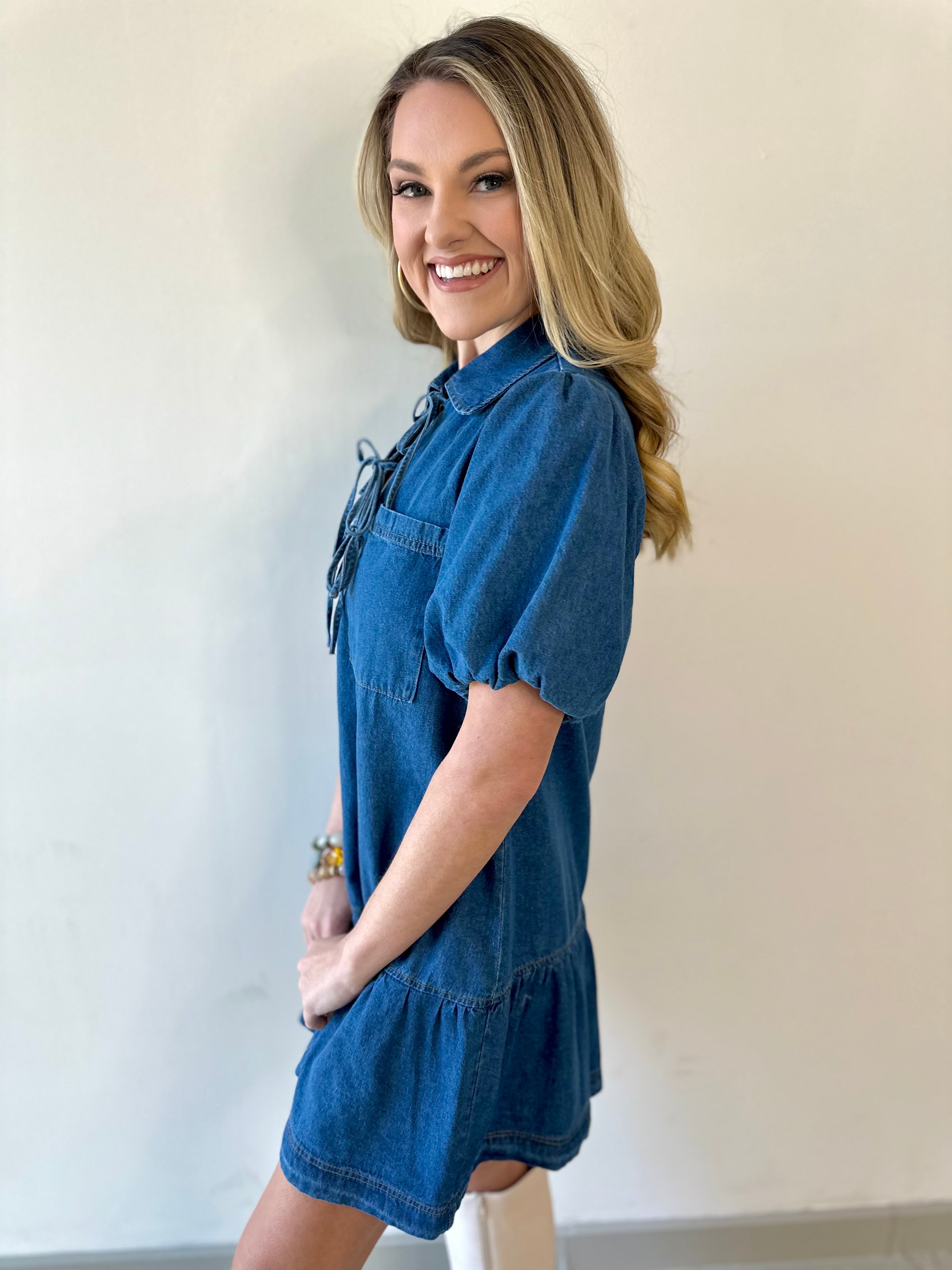 Drop Waist Denim Mini Dress