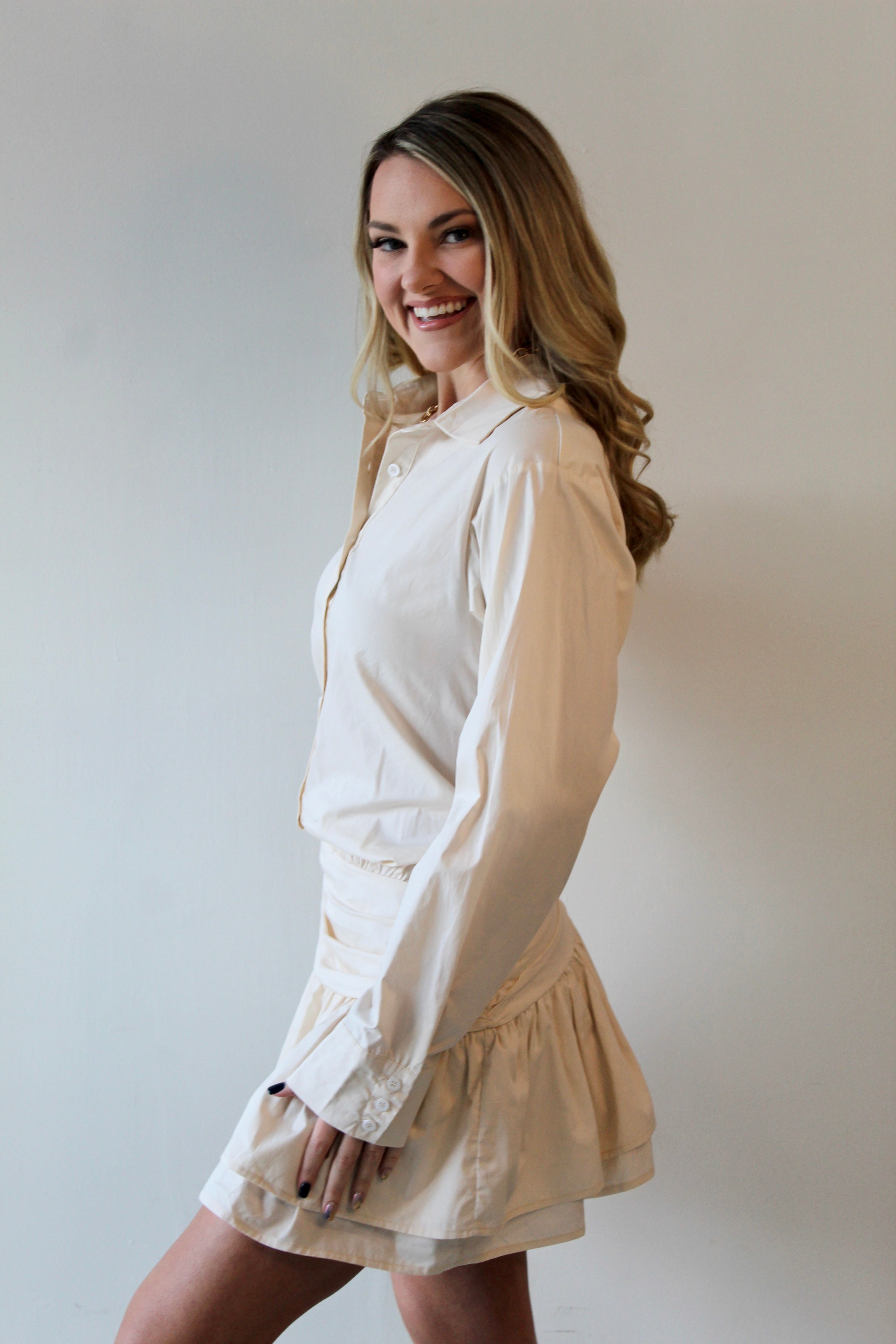 Drop Waist Mini Shirt Dress