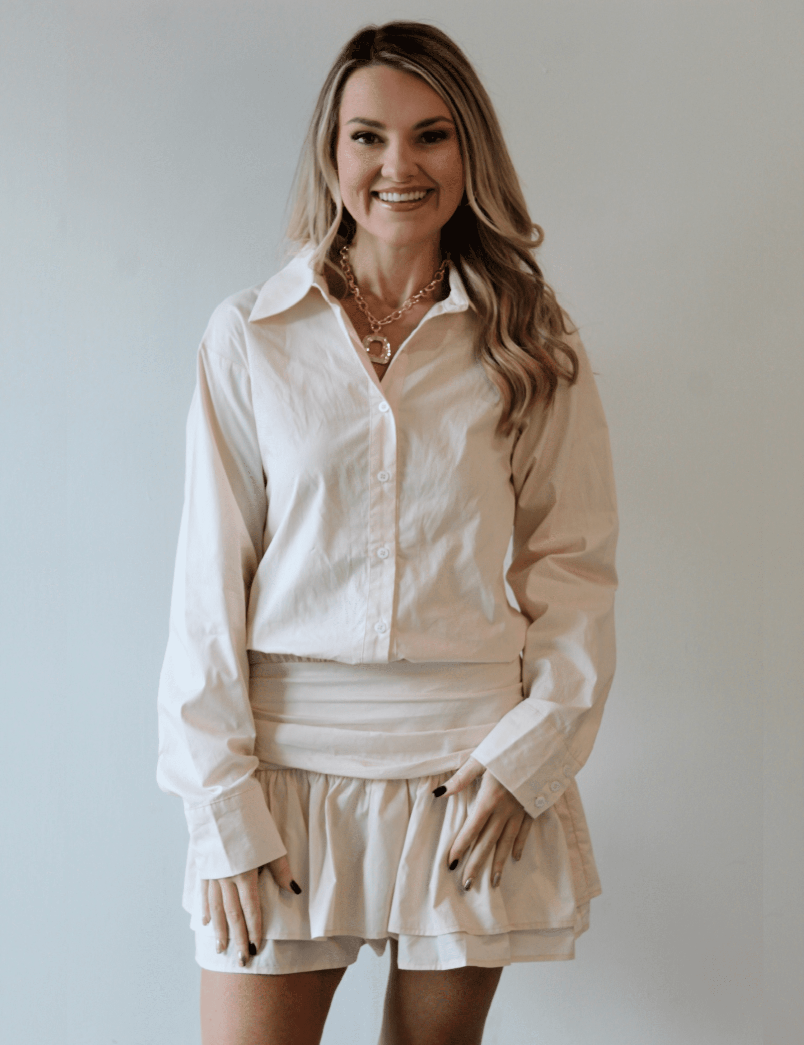 Drop Waist Mini Shirt Dress LG Drop Waist Mini Shirt Dress LG