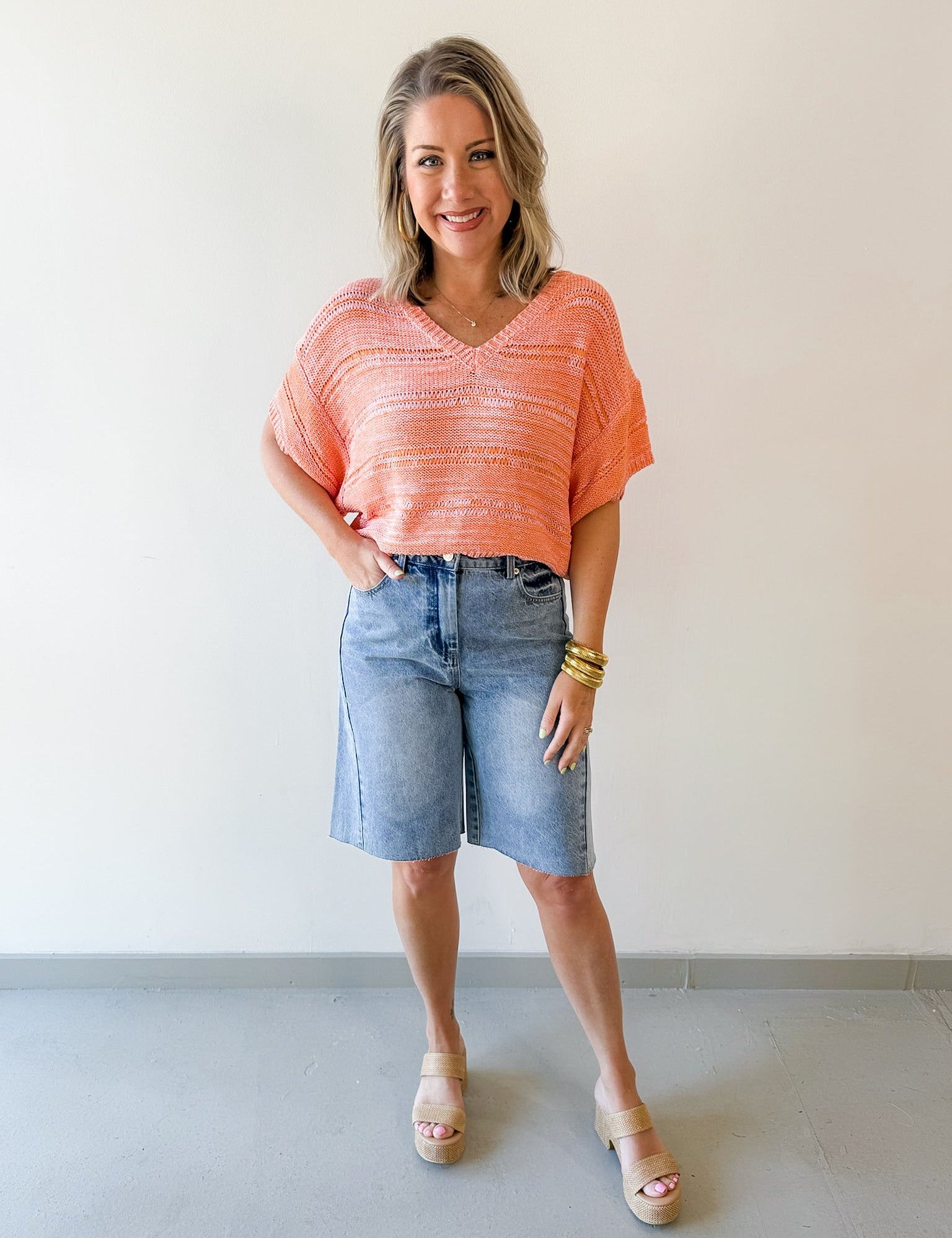 Dropped Long Shorts - Denim