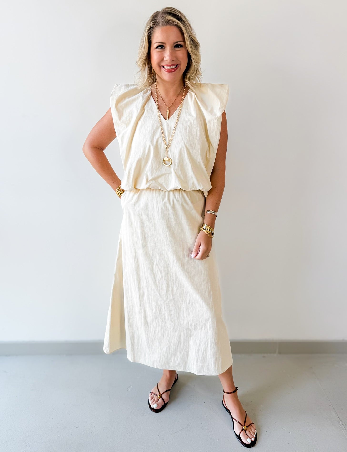 Ecru Bubble Top and Skirt Set