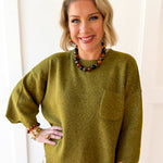 Edge Scallop Knit Sweater - Olive