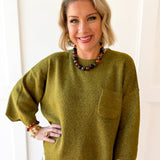 Edge Scallop Knit Sweater - Olive