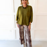 Edge Scallop Knit Sweater - Olive