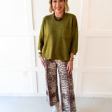 Edge Scallop Knit Sweater - Olive