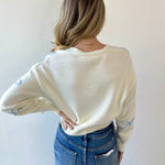 Embroidered Bow Cropped Cardigan - Blue