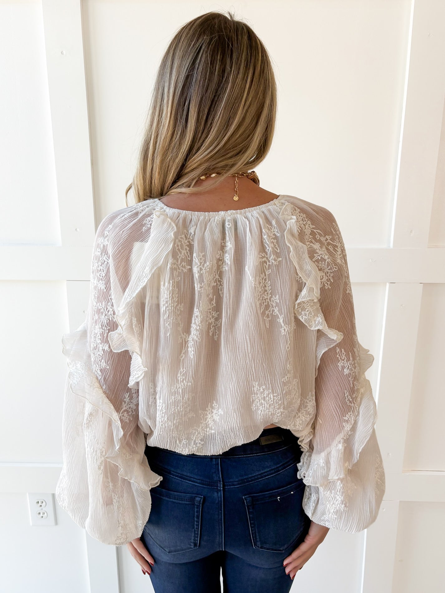 Embroidered Bubble Hem Top