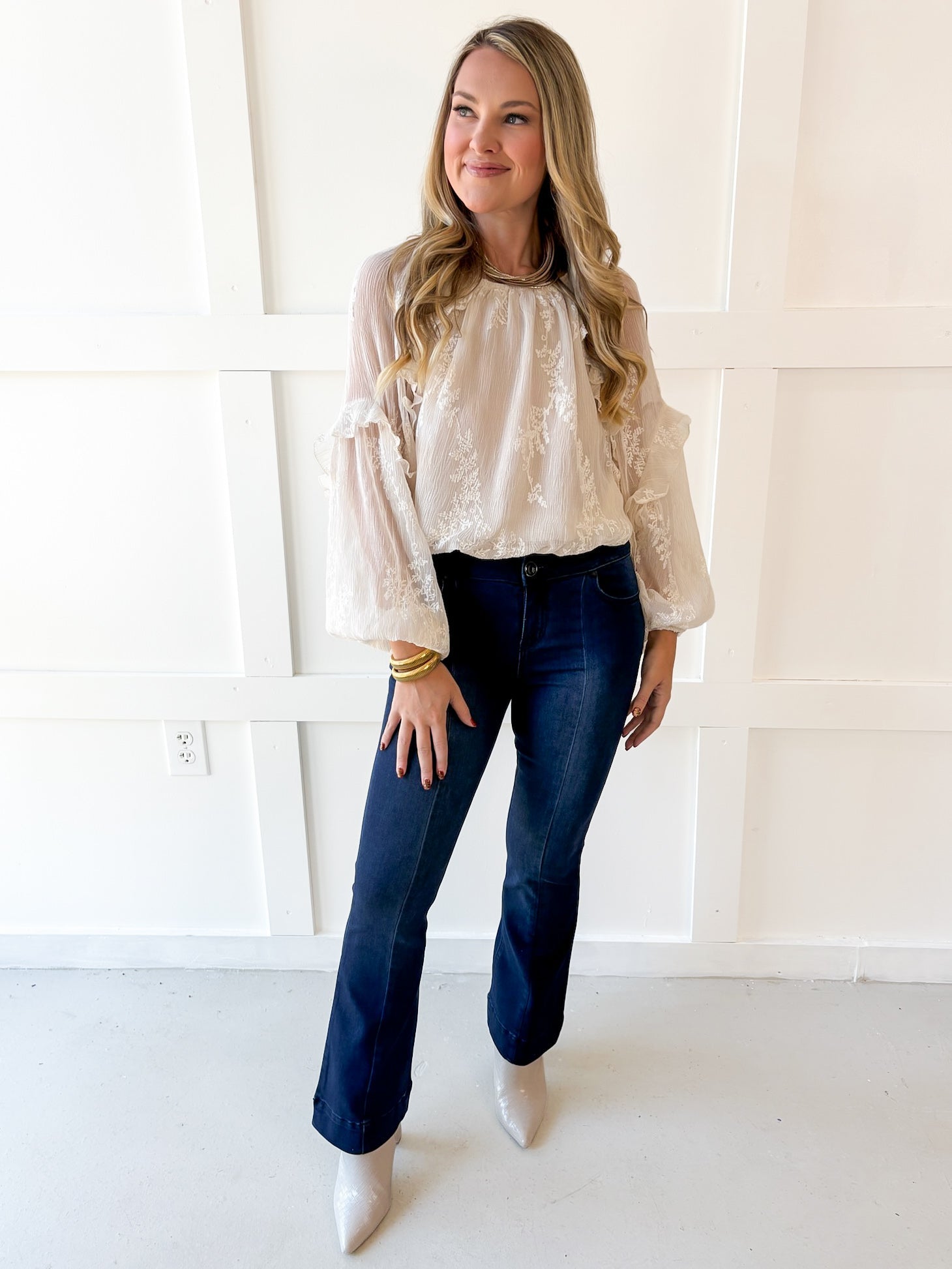 Embroidered Bubble Hem Top