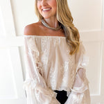 Embroidered Bubble Hem Top