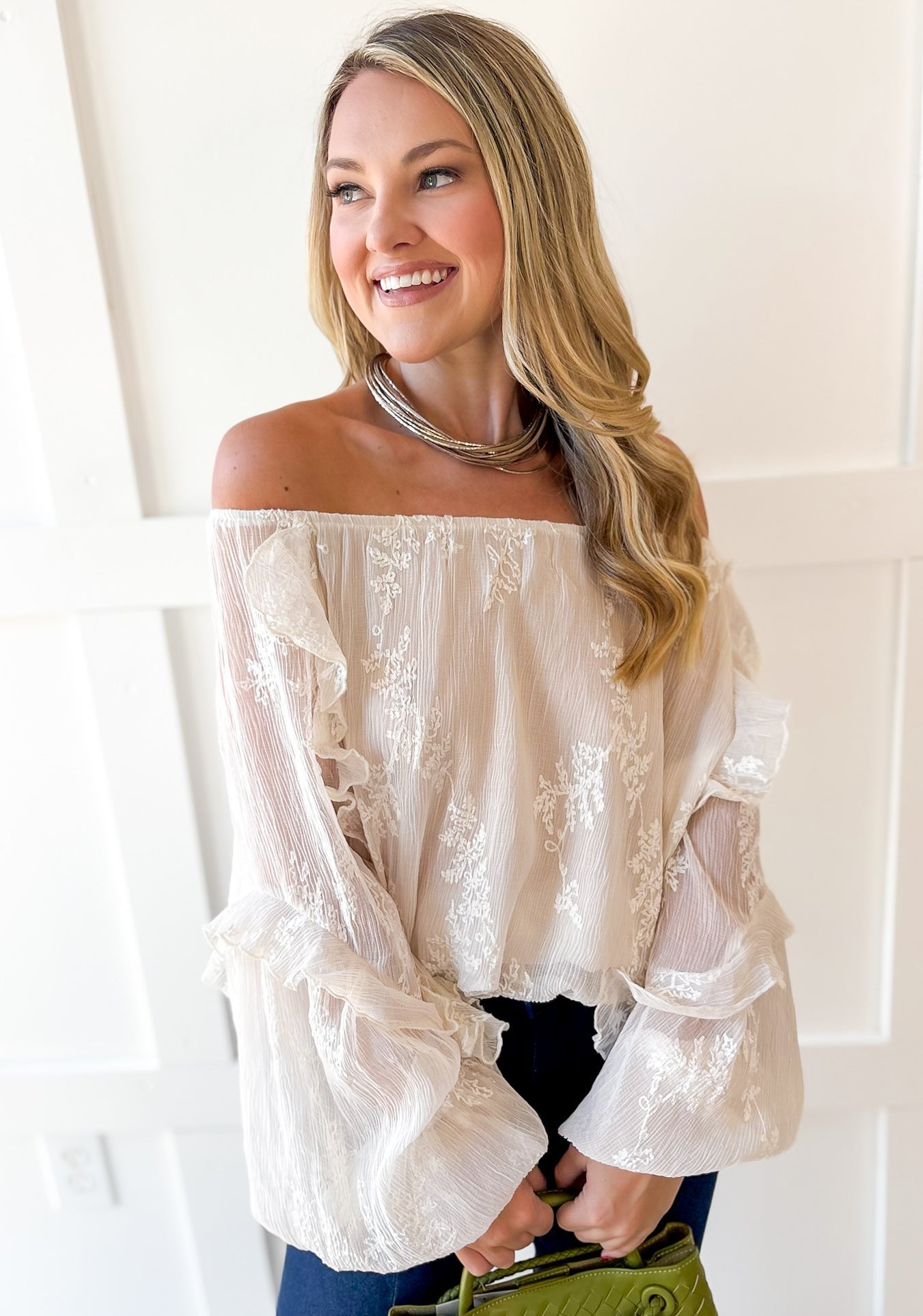 Embroidered Bubble Hem Top