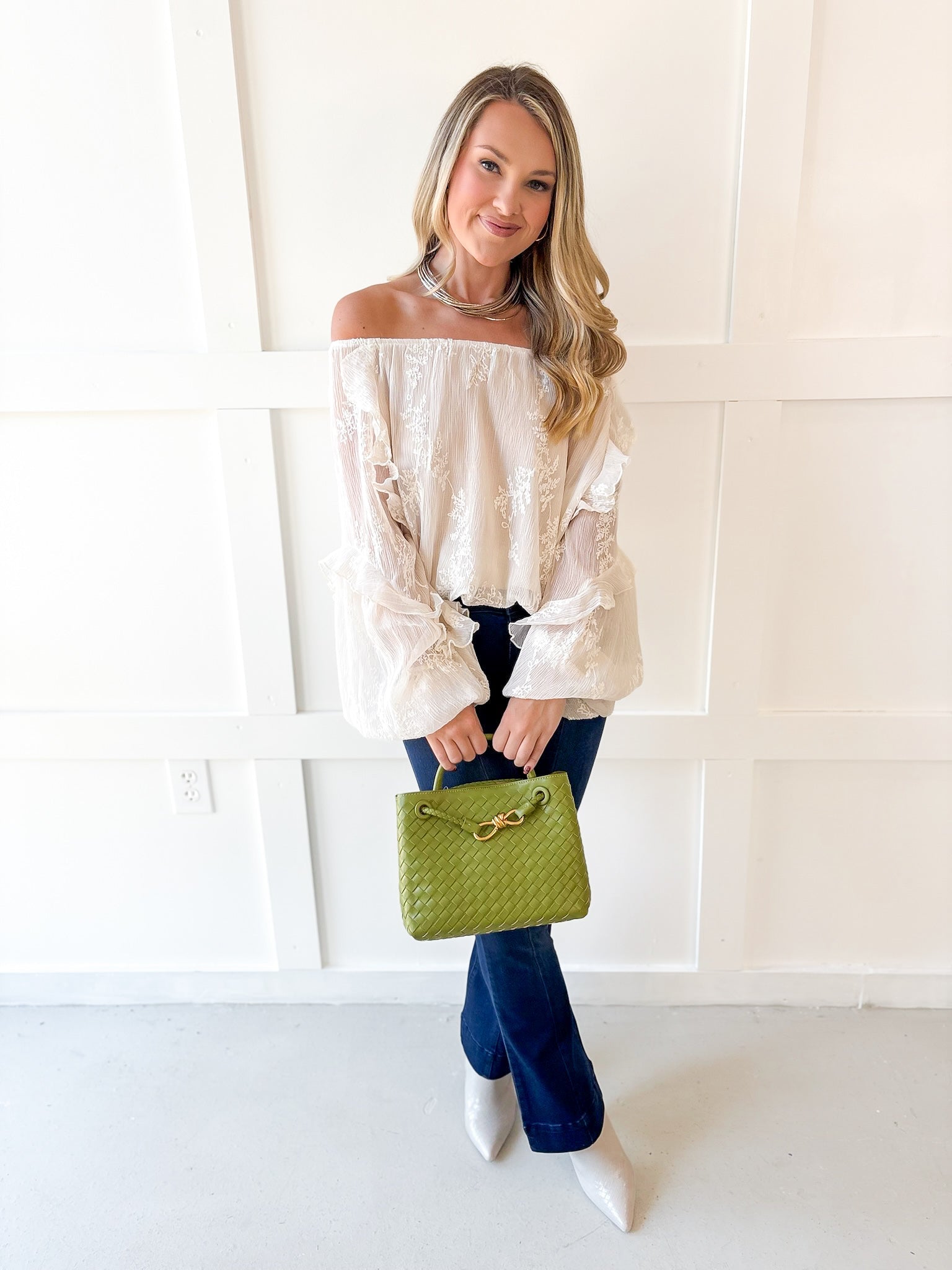 Embroidered Bubble Hem Top