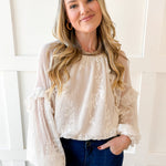 Embroidered Bubble Hem Top