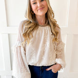 Embroidered Bubble Hem Top