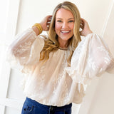 Embroidered Bubble Hem Top