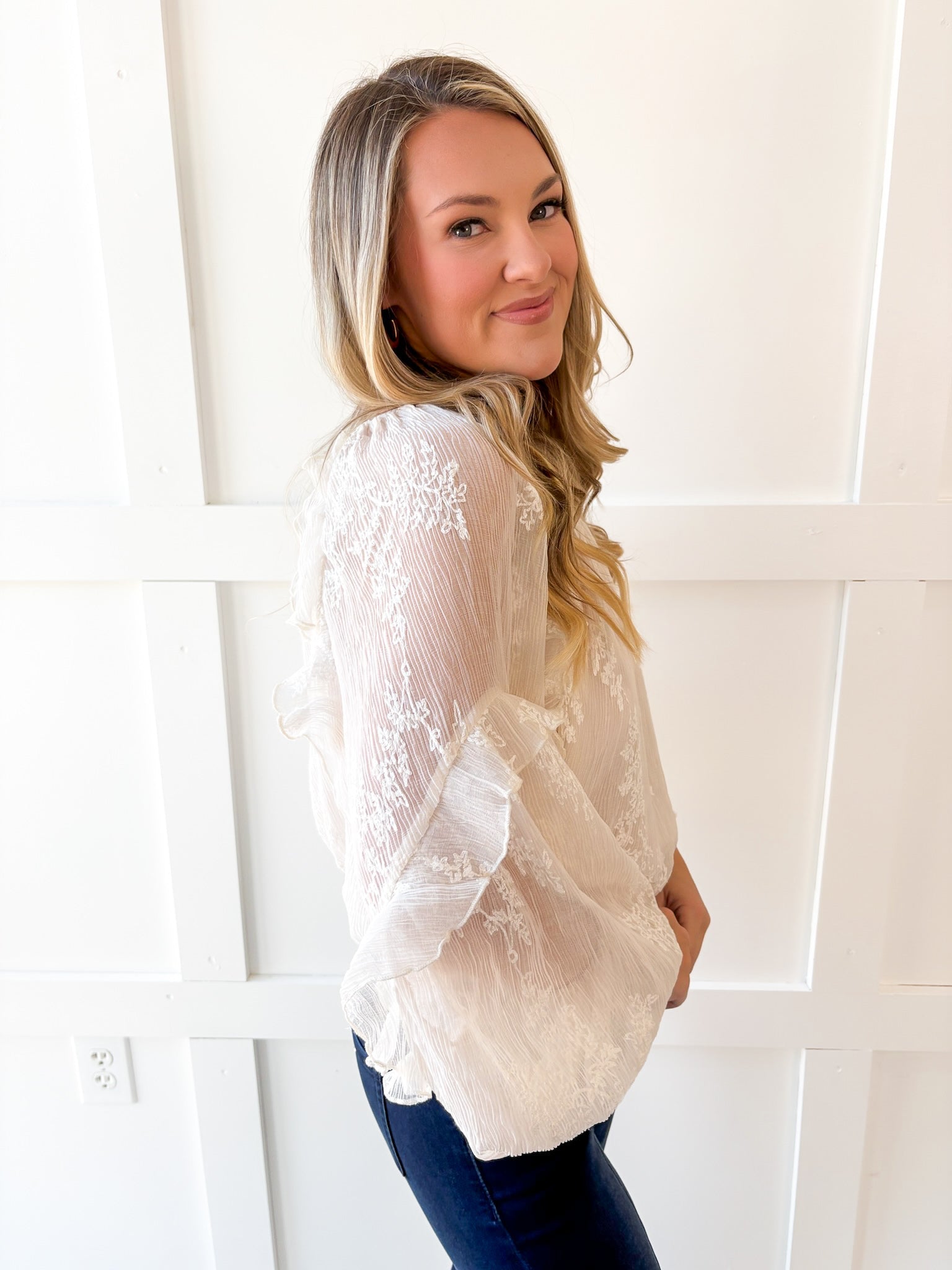 Embroidered Bubble Hem Top