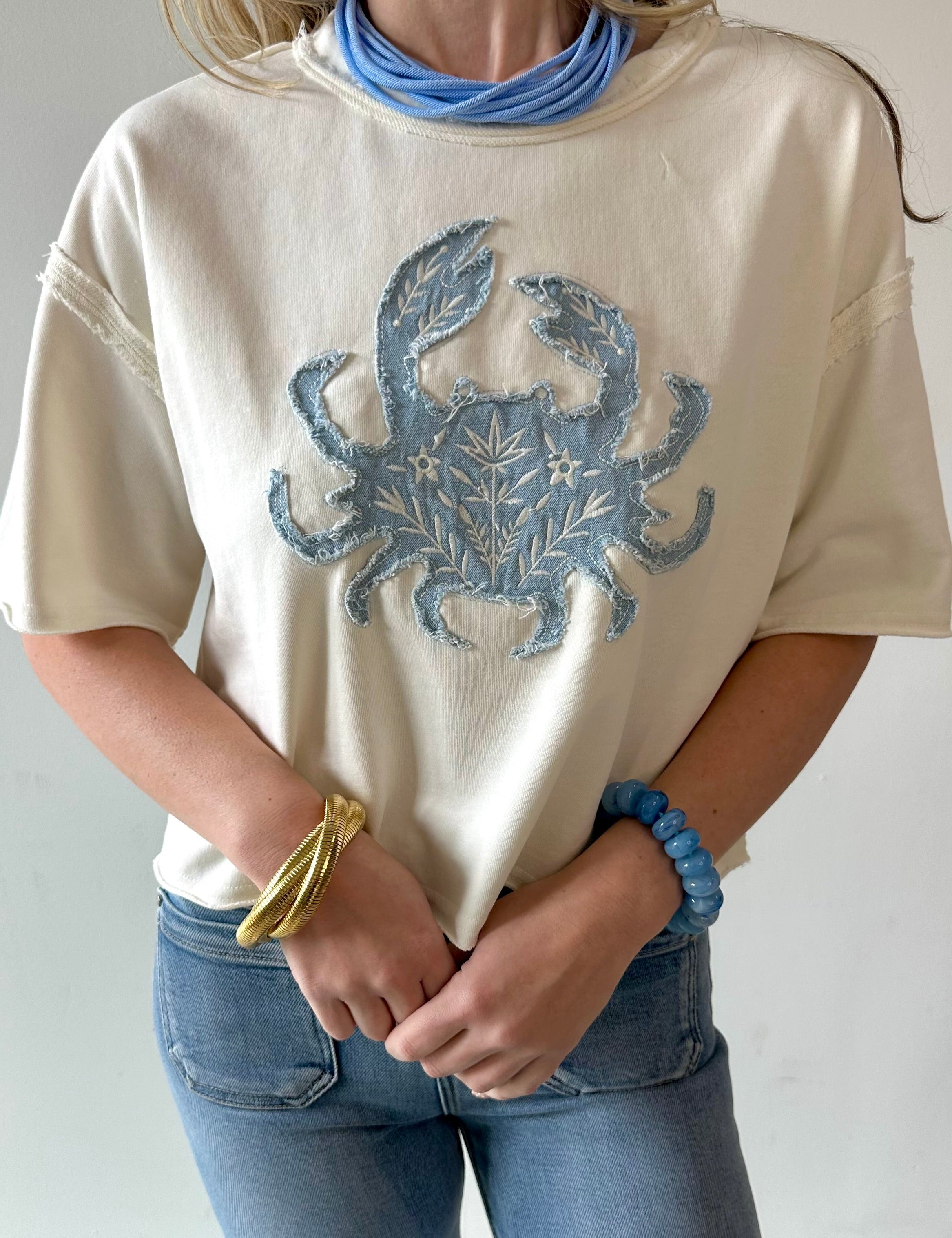 Embroidered Crab Patchwork T Shirt