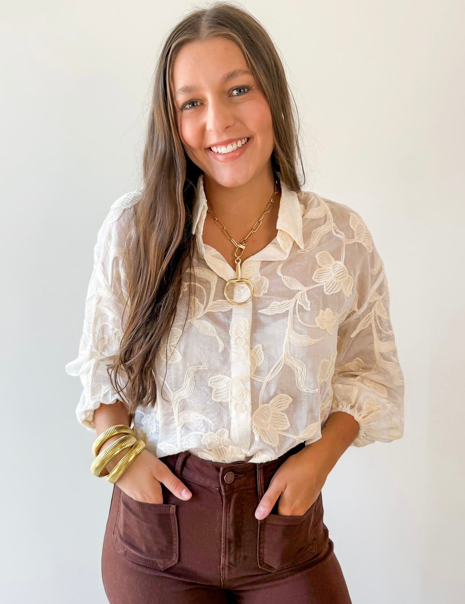 Embroidered Cream Shirt