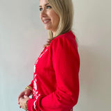 Embroidered Detail Balloon Sleeve Cardi