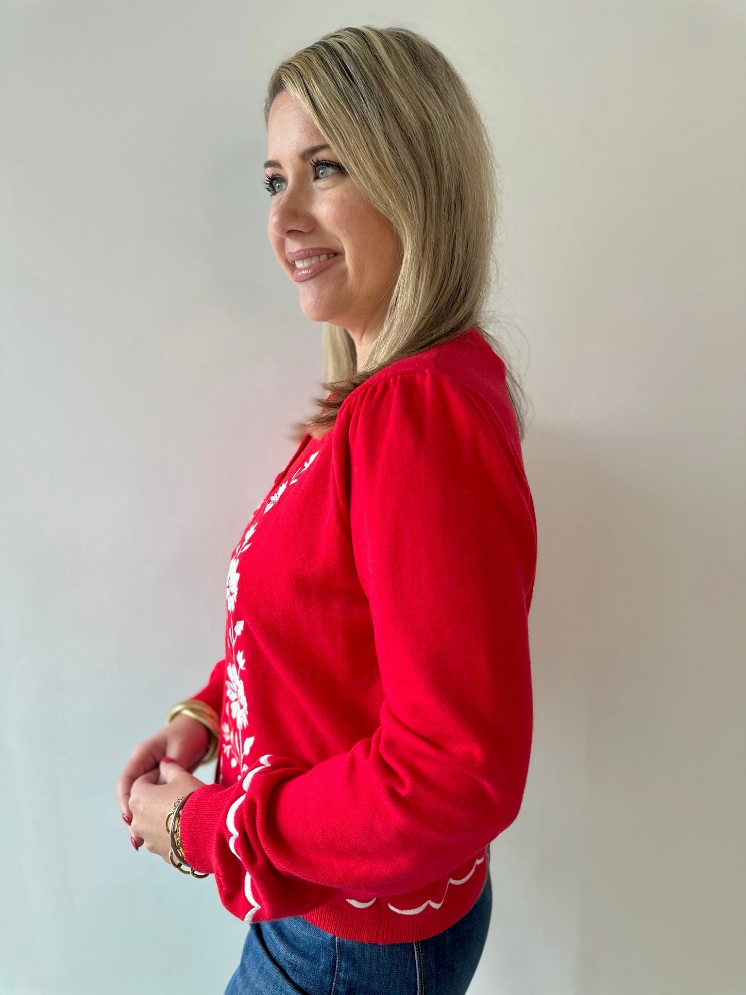 Embroidered Detail Balloon Sleeve Cardi