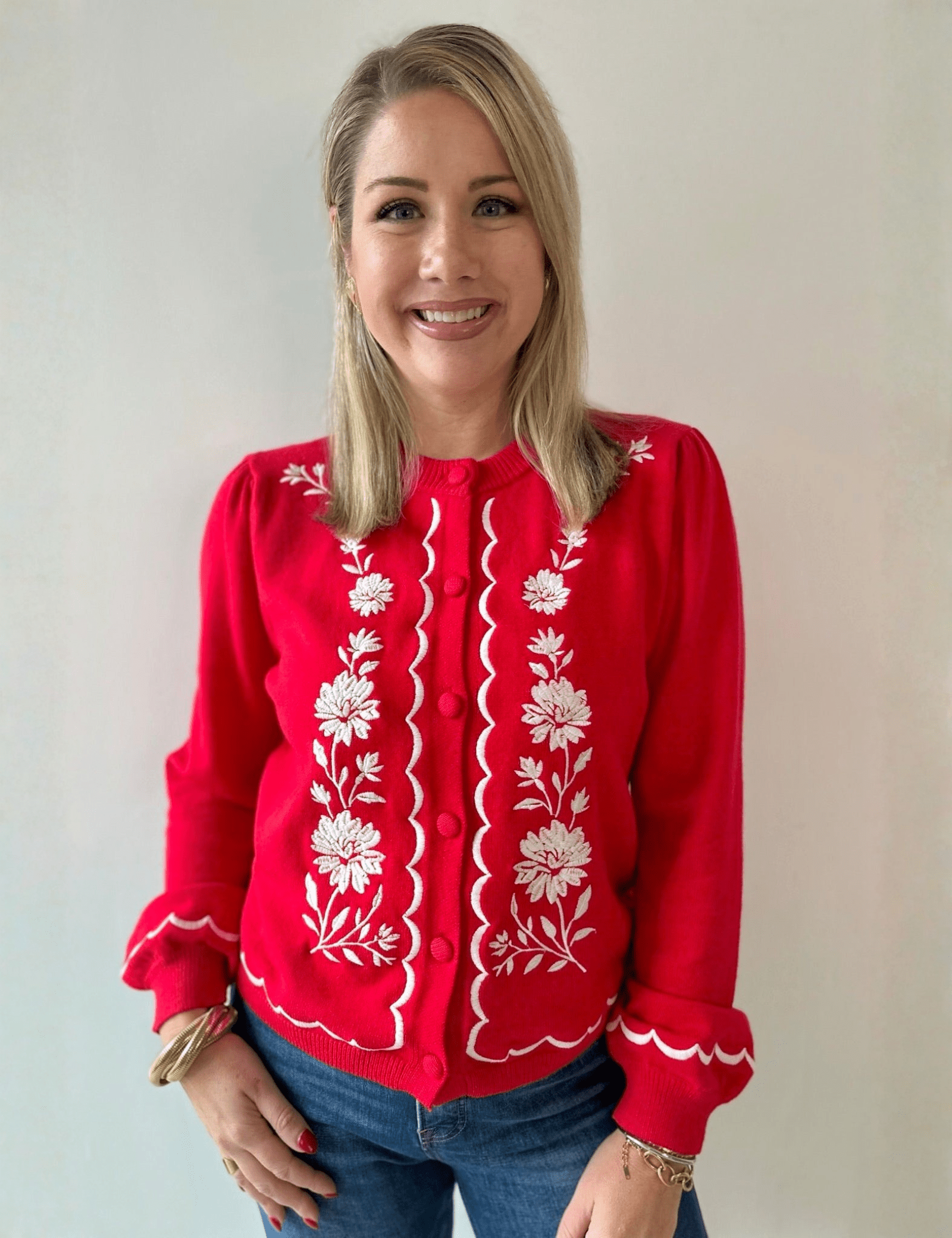 Embroidered Detail Balloon Sleeve Cardi