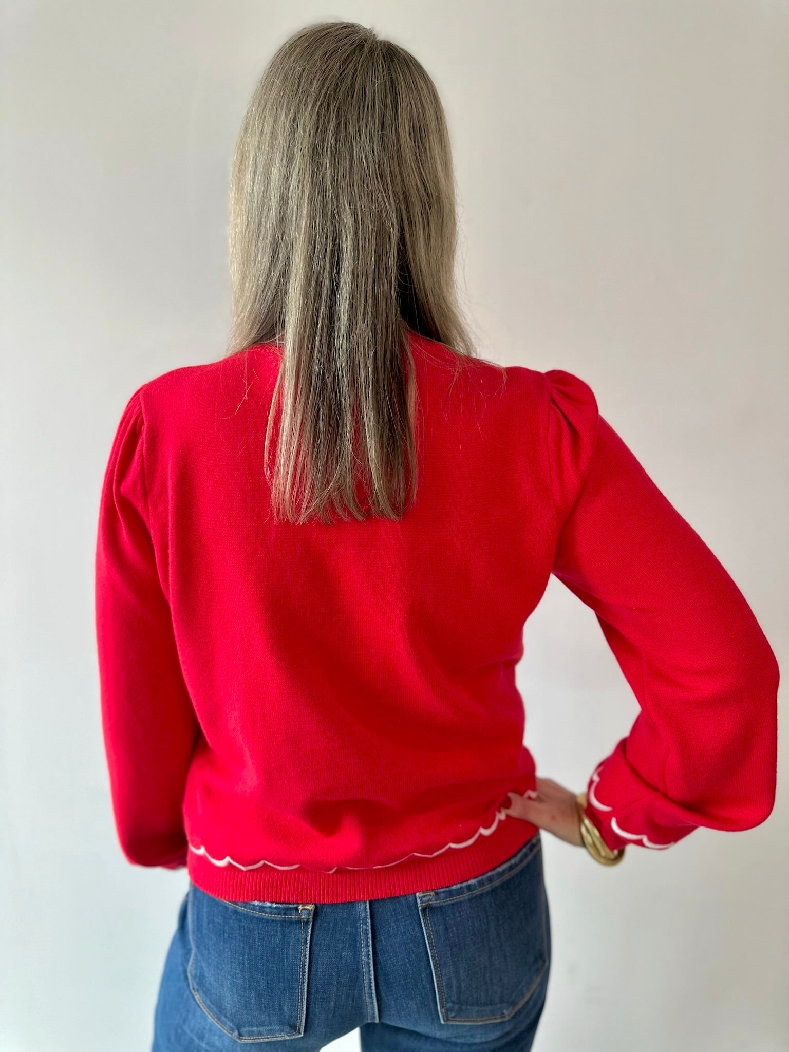 Embroidered Detail Balloon Sleeve Cardi