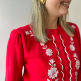 Embroidered Detail Balloon Sleeve Cardi