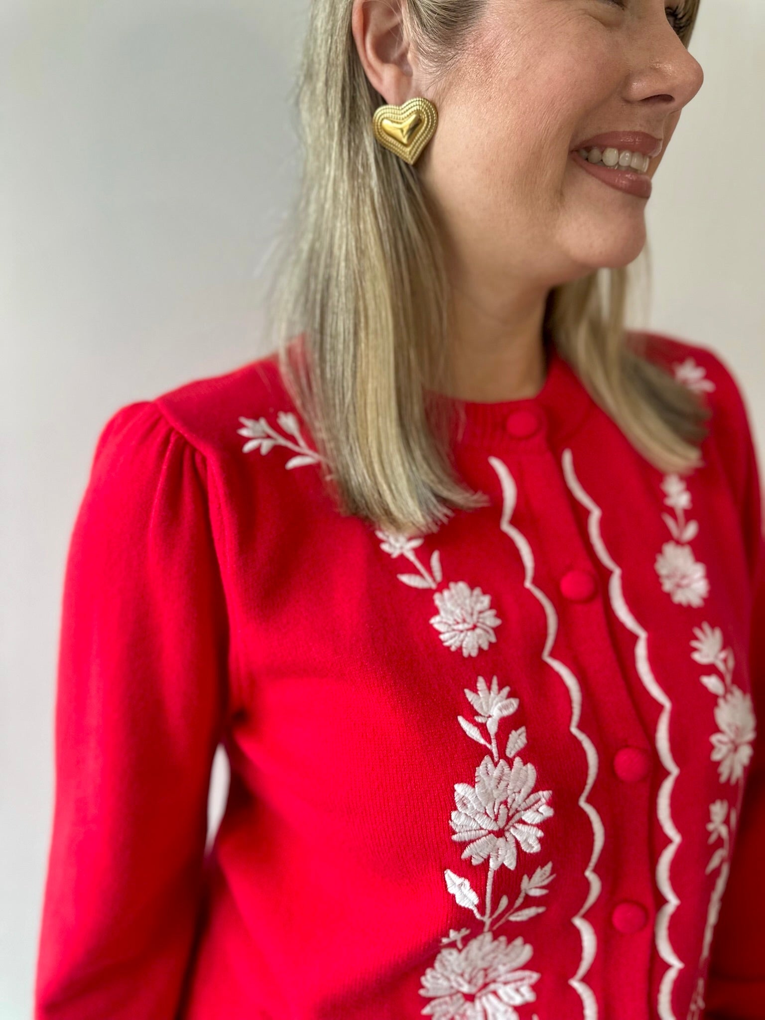 Embroidered Detail Balloon Sleeve Cardi