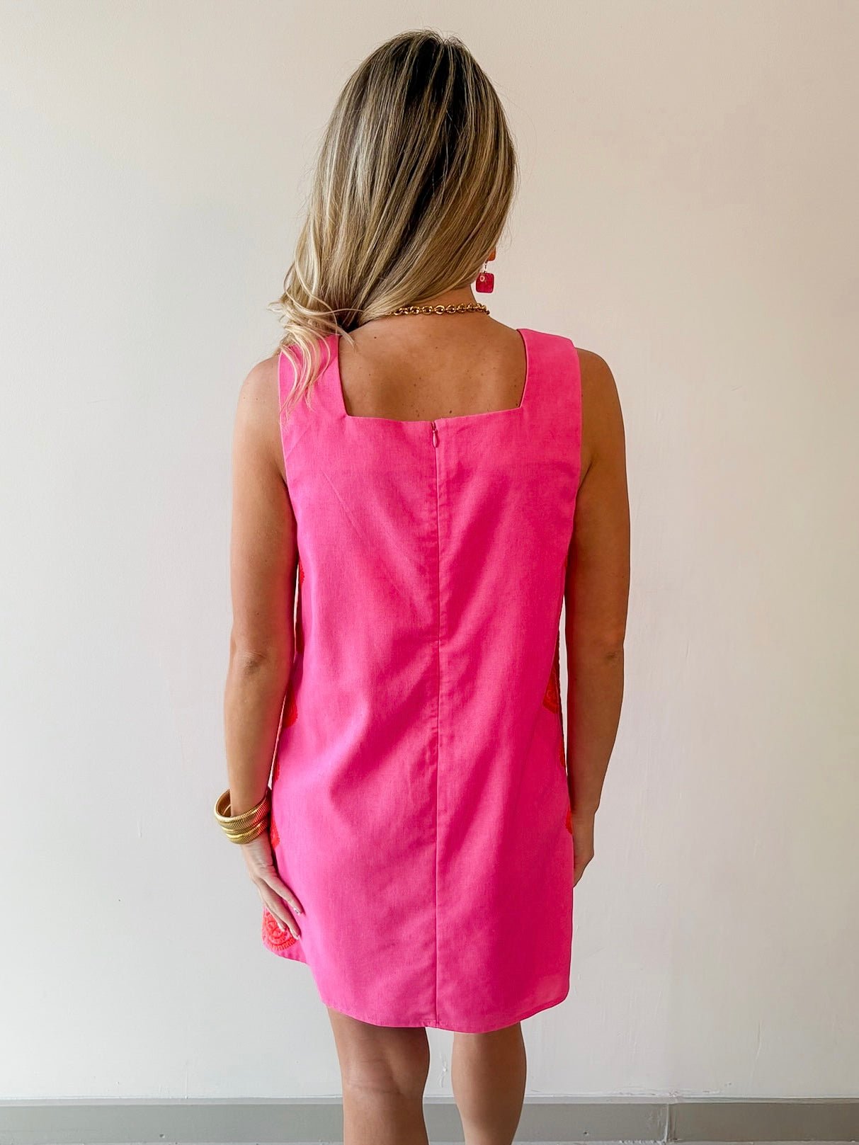 Embroidered Detail Dress - Pink & Orange