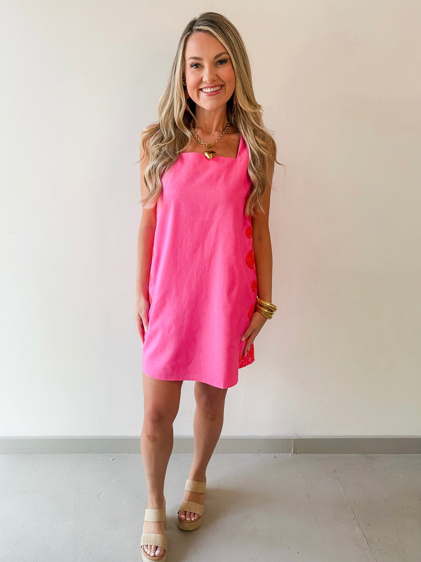 Embroidered Detail Dress - Pink & Orange