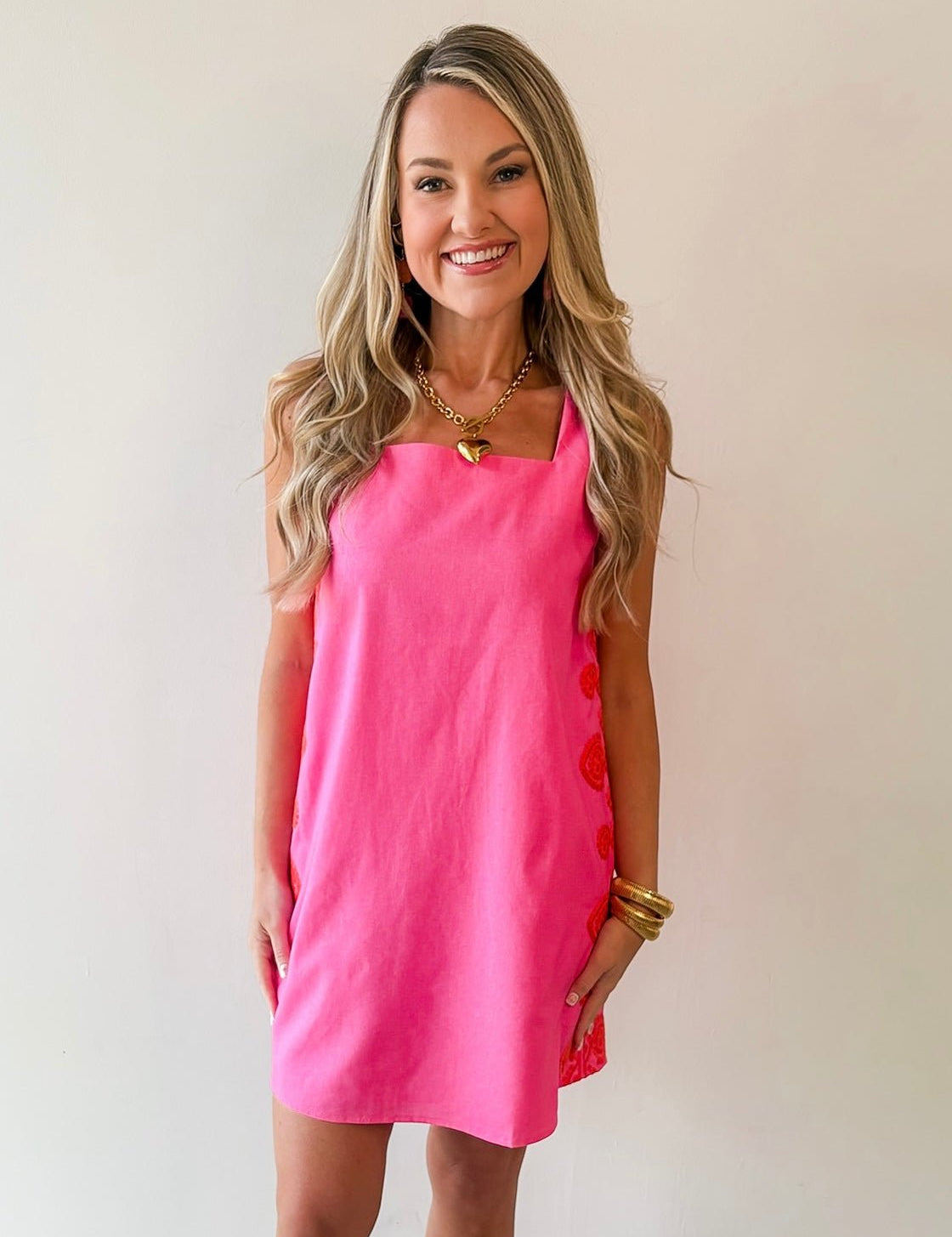 Embroidered Detail Dress - Pink & Orange