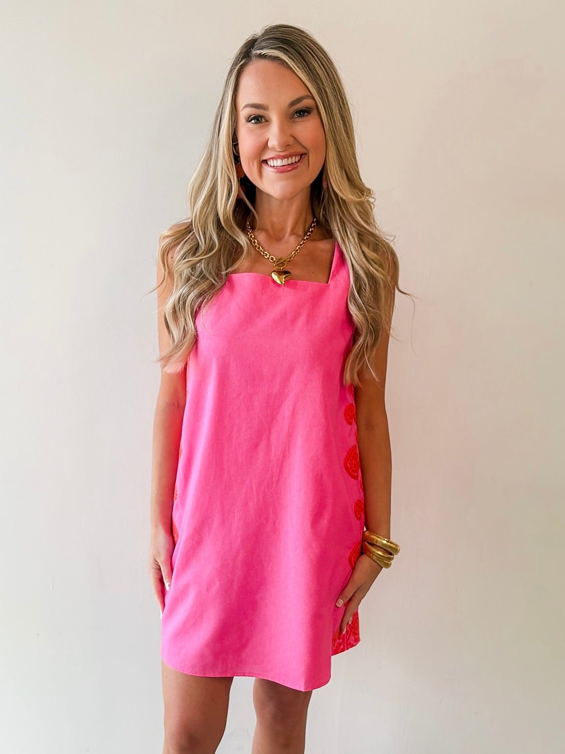 Embroidered Detail Dress - Pink & Orange