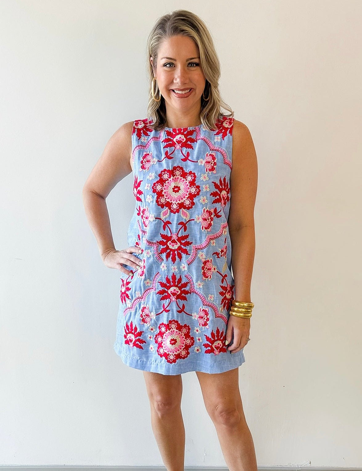 Embroidered Detailed Dress - Blue