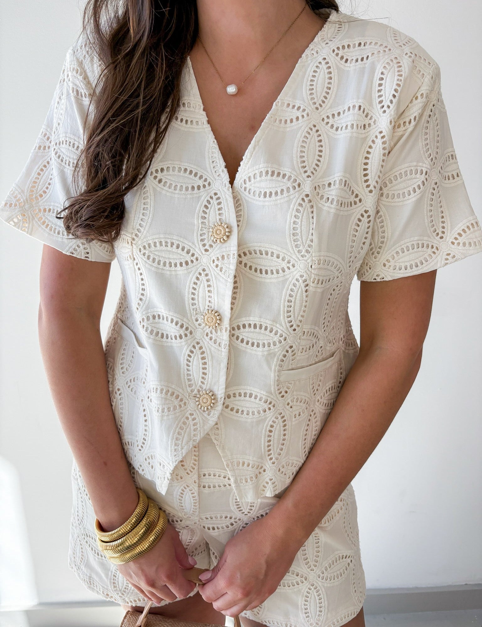 Embroidered Eyelet Jacket & Short Set