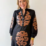 Embroidered Faux Leather Dress - Black