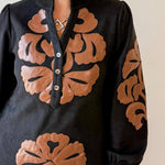 Embroidered Faux Leather Dress - Black