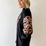 Embroidered Faux Leather Dress - Black