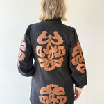 Embroidered Faux Leather Dress - Black
