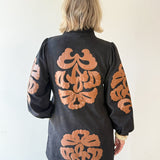 Embroidered Faux Leather Dress - Black