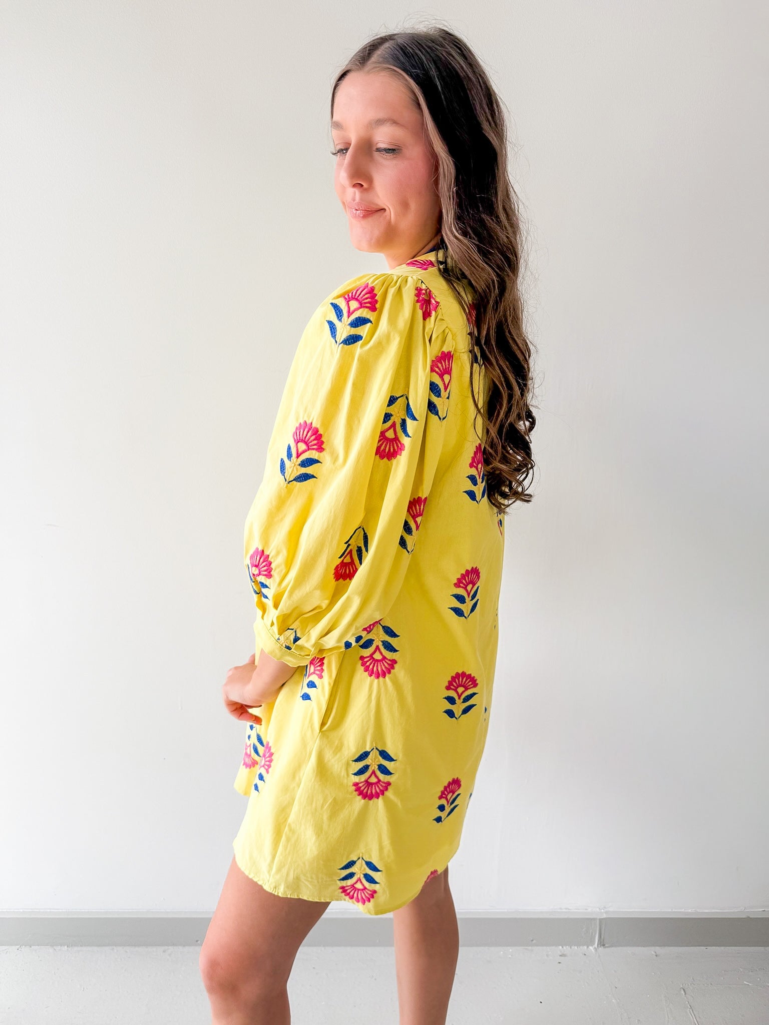 Embroidered Floral 3/4 Sleeve Dress
