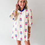 Embroidered Floral 3/4 Sleeve Dress