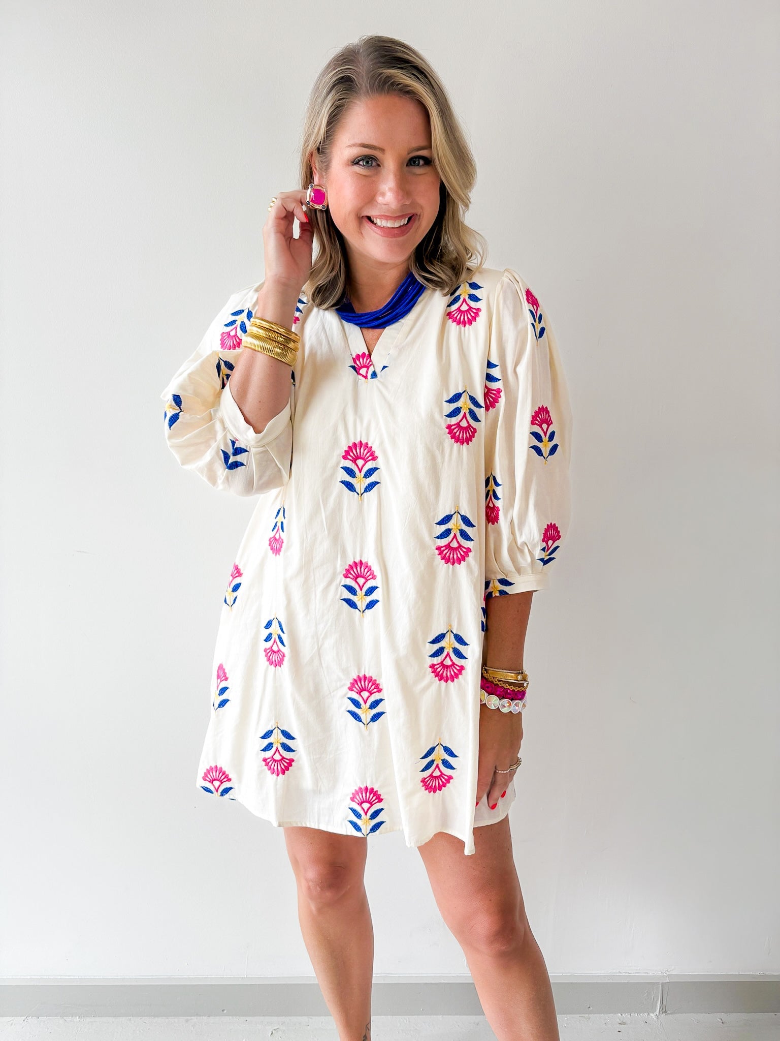 Embroidered Floral 3/4 Sleeve Dress