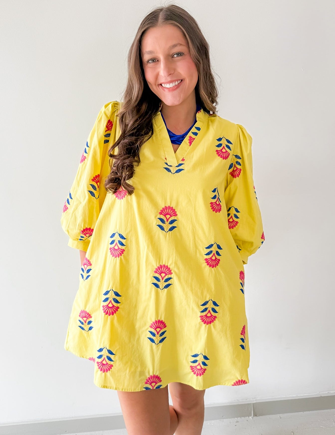 Embroidered Floral 3/4 Sleeve Dress