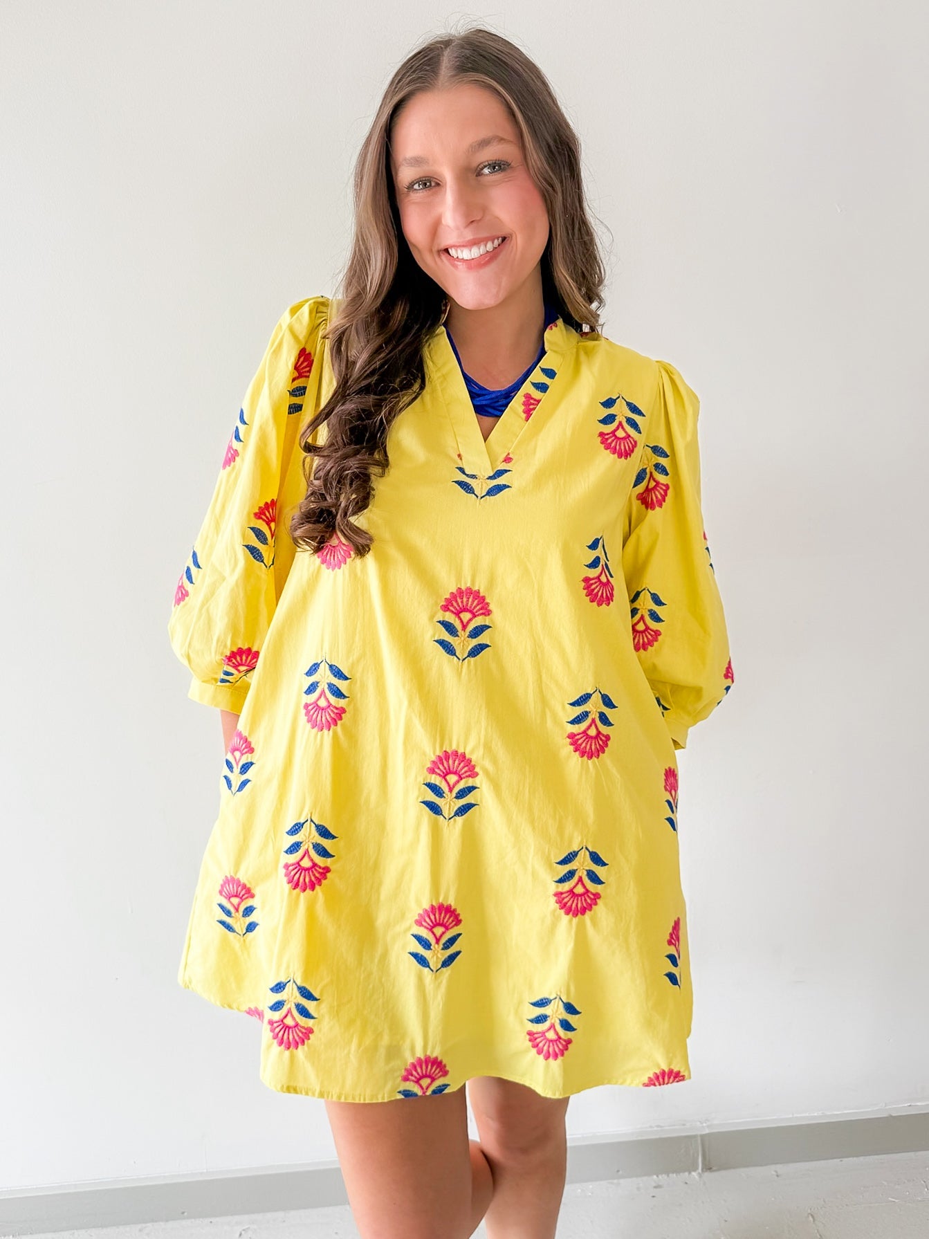 Embroidered Floral 3/4 Sleeve Dress