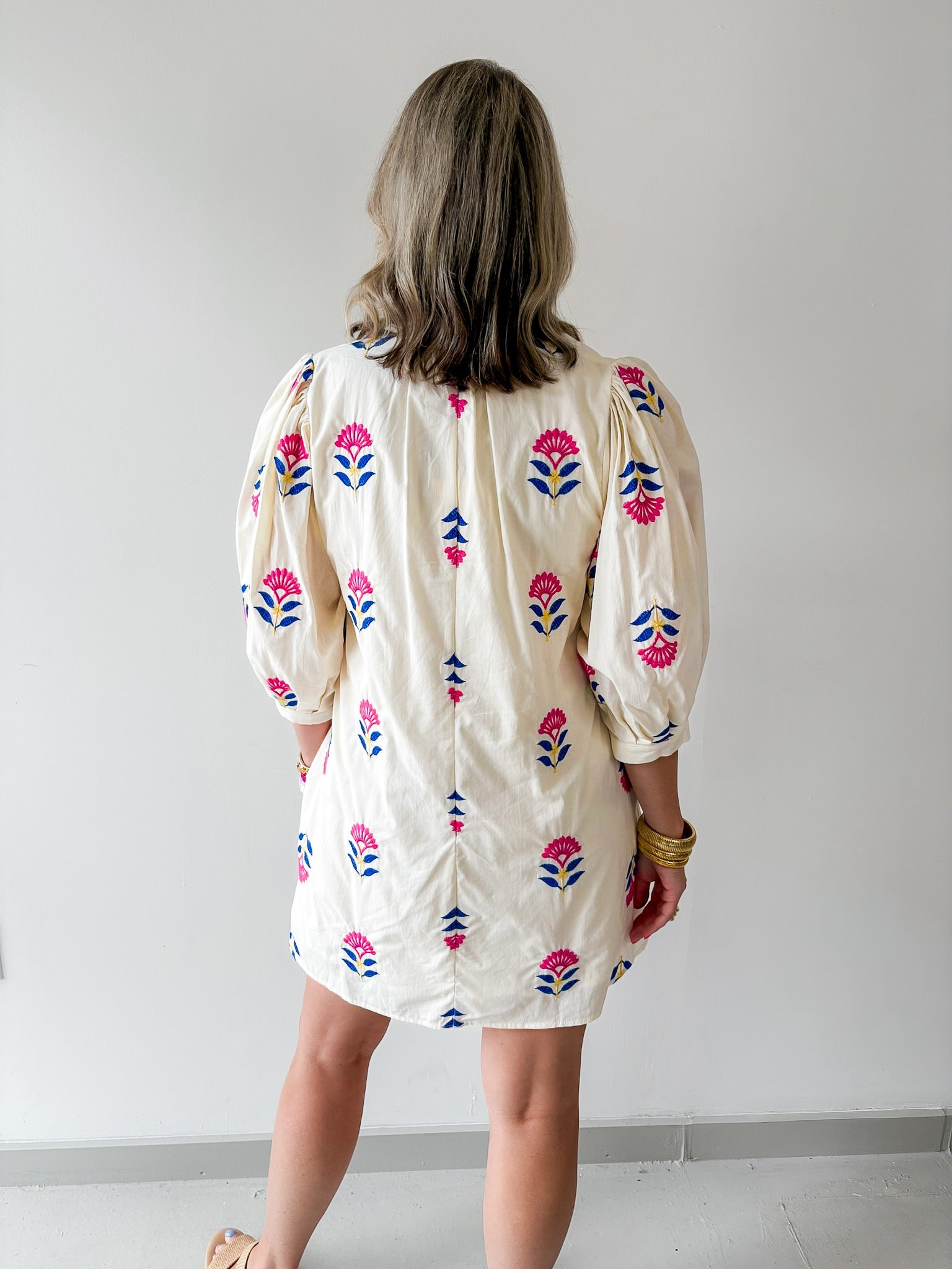 Embroidered Floral 3/4 Sleeve Dress