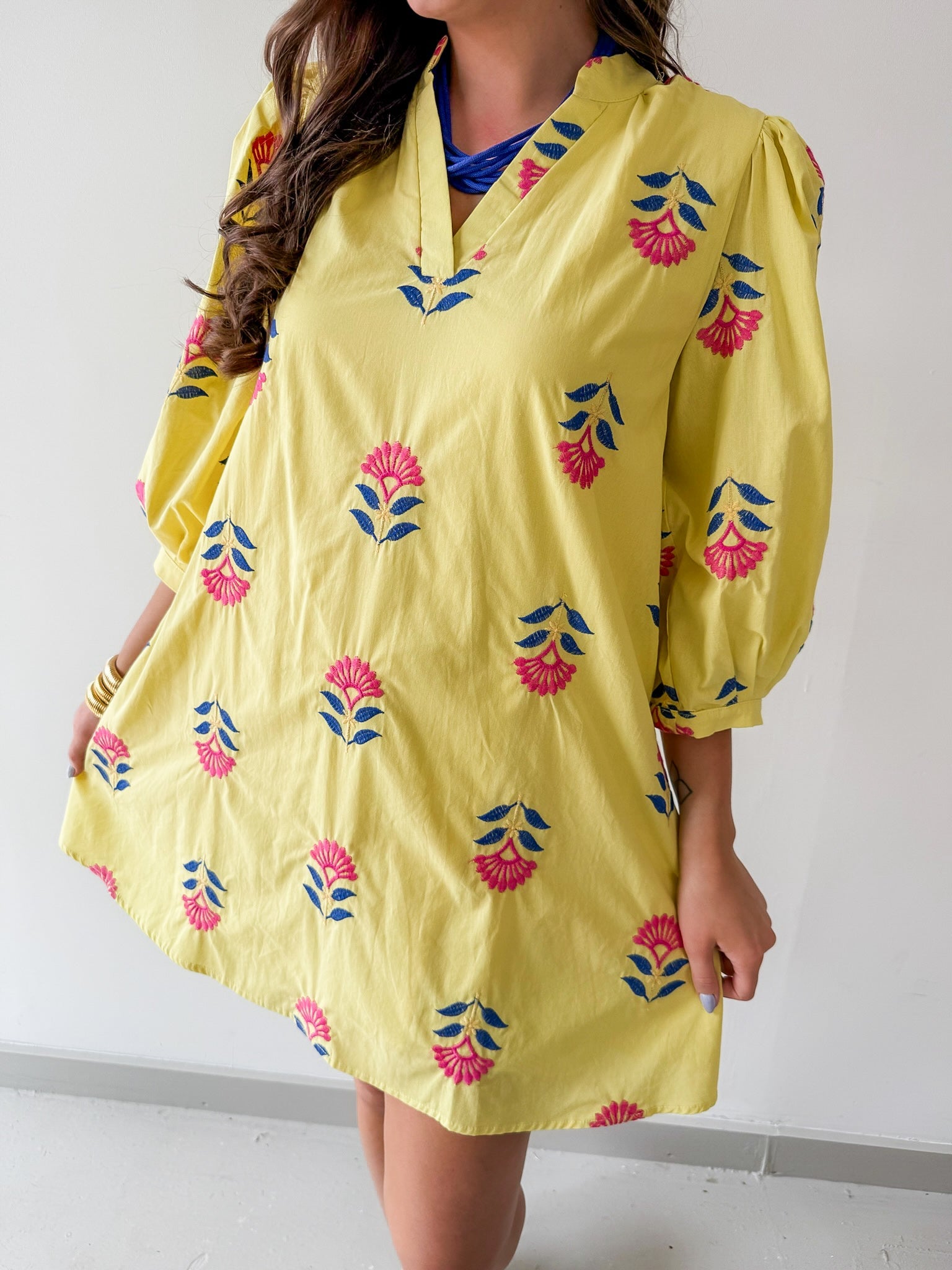 Embroidered Floral 3/4 Sleeve Dress