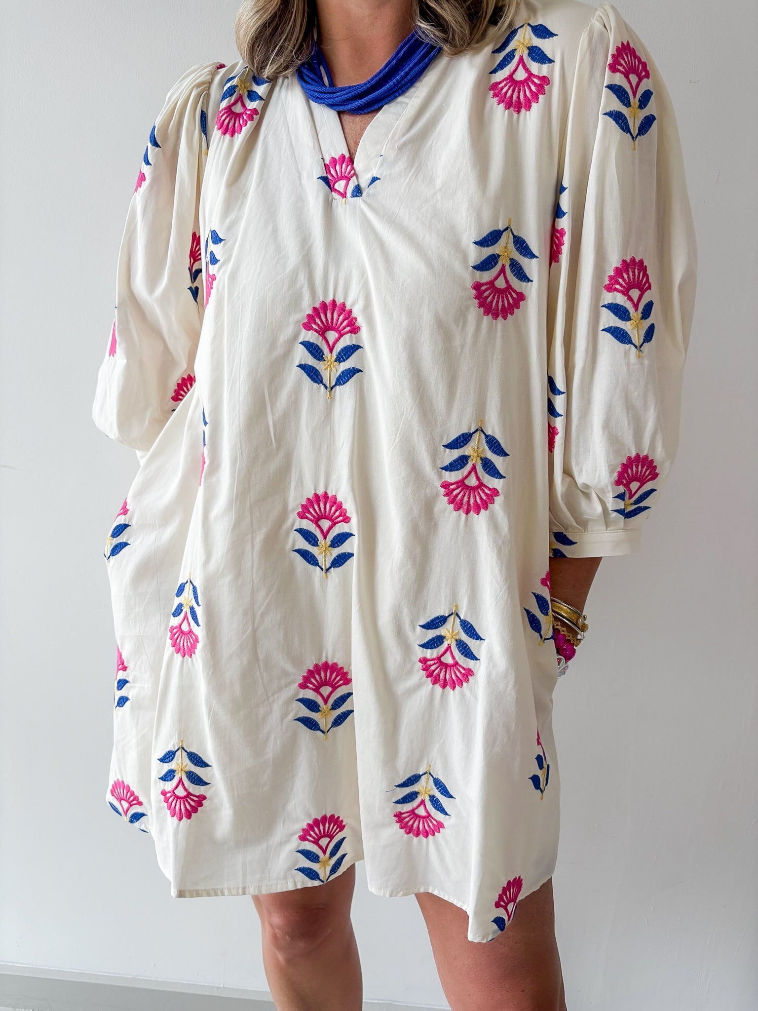 Embroidered Floral 3/4 Sleeve Dress