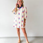 Embroidered Floral 3/4 Sleeve Dress