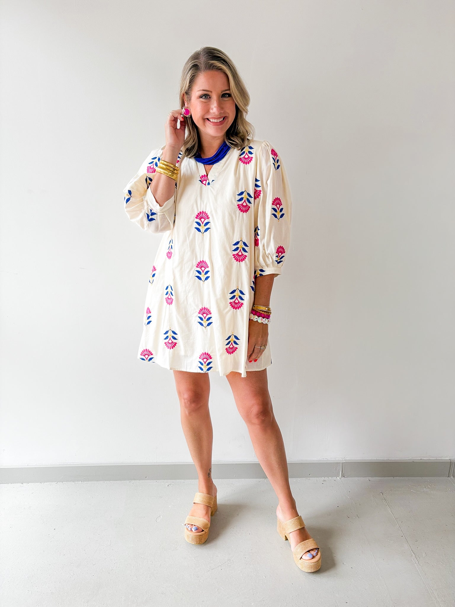Embroidered Floral 3/4 Sleeve Dress