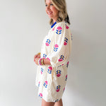 Embroidered Floral 3/4 Sleeve Dress